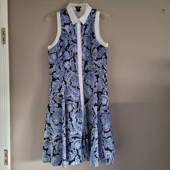 Ann Taylor Blue Paisley Button down dress Sz 10 - Picture 1 of 7